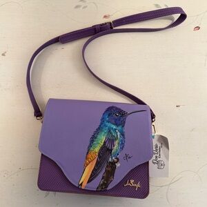 Purple Hummingbird Leather Crossbody Bag